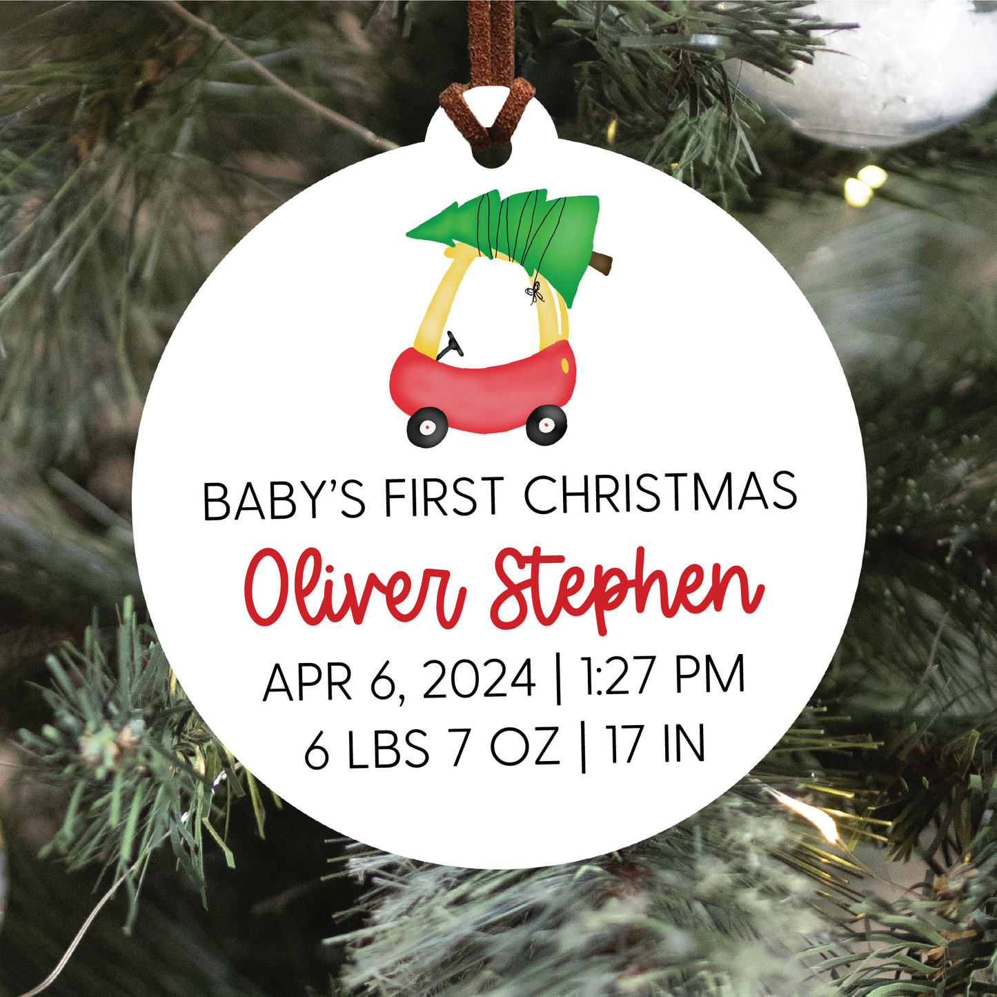 Baby's First Christmas Birth Statistics Ornament | Five Images To Choose From