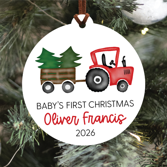 Baby's First Christmas Ornament | Red Car, Pink Car, Tractor, or Train