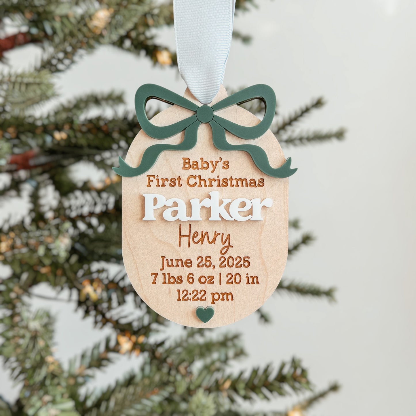 Birth Statistics Ornament With 3D Bow