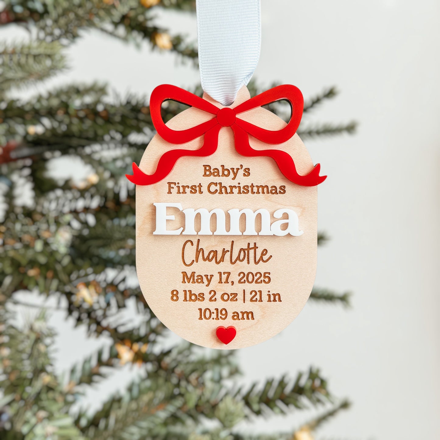 Birth Statistics Ornament With 3D Bow