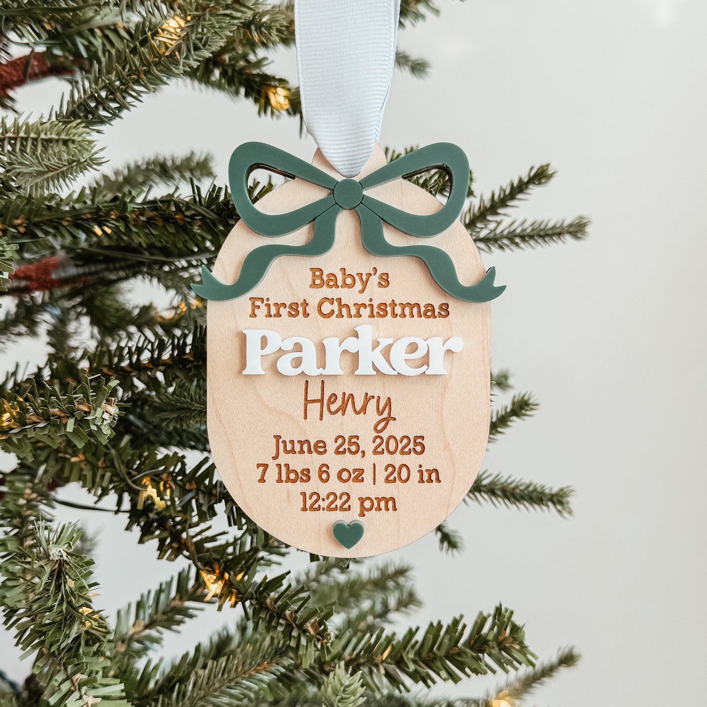 Birth Statistics Ornament With 3D Bow