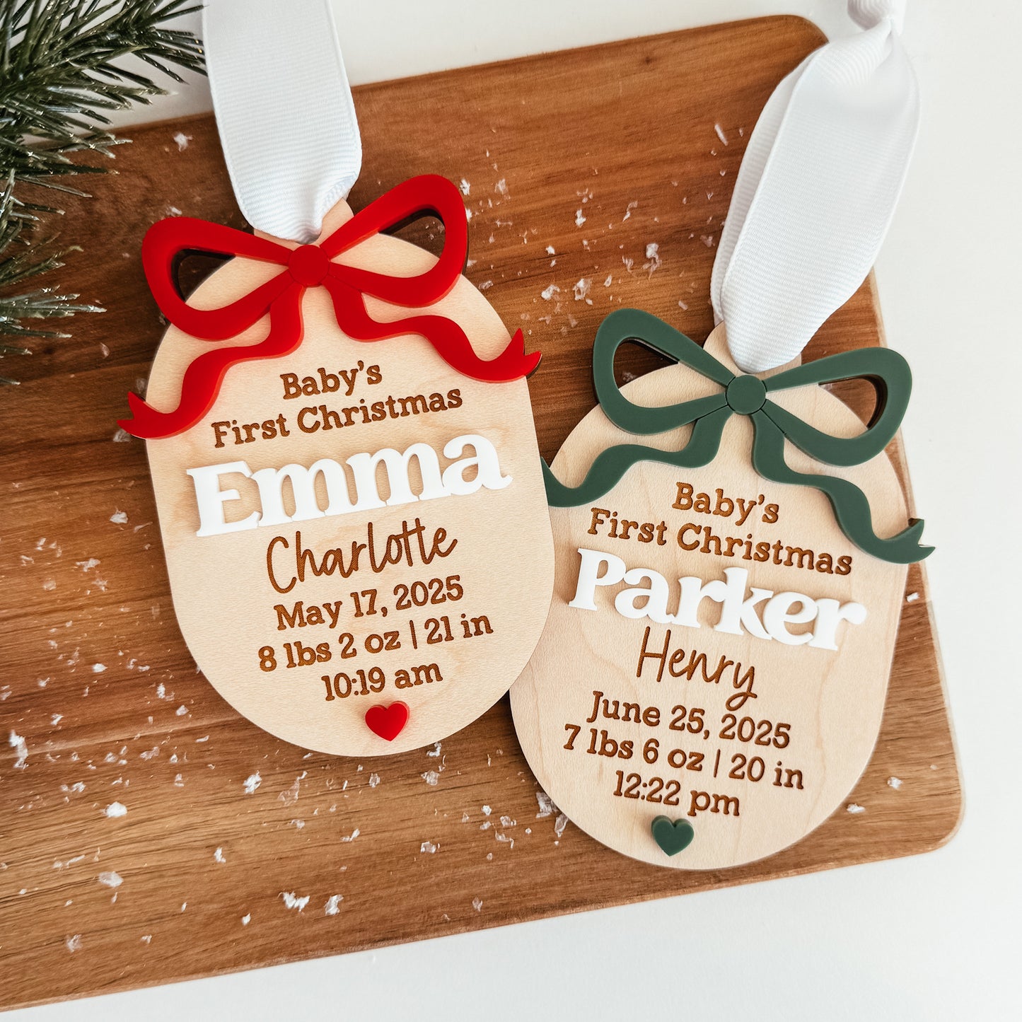 Birth Statistics Ornament With 3D Bow