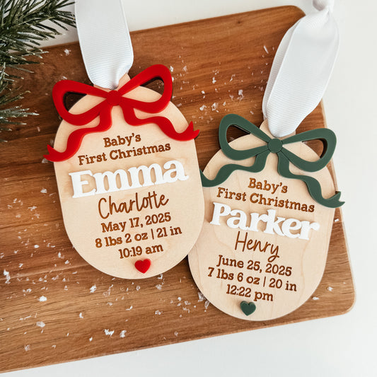 Birth Statistics Ornament With 3D Bow