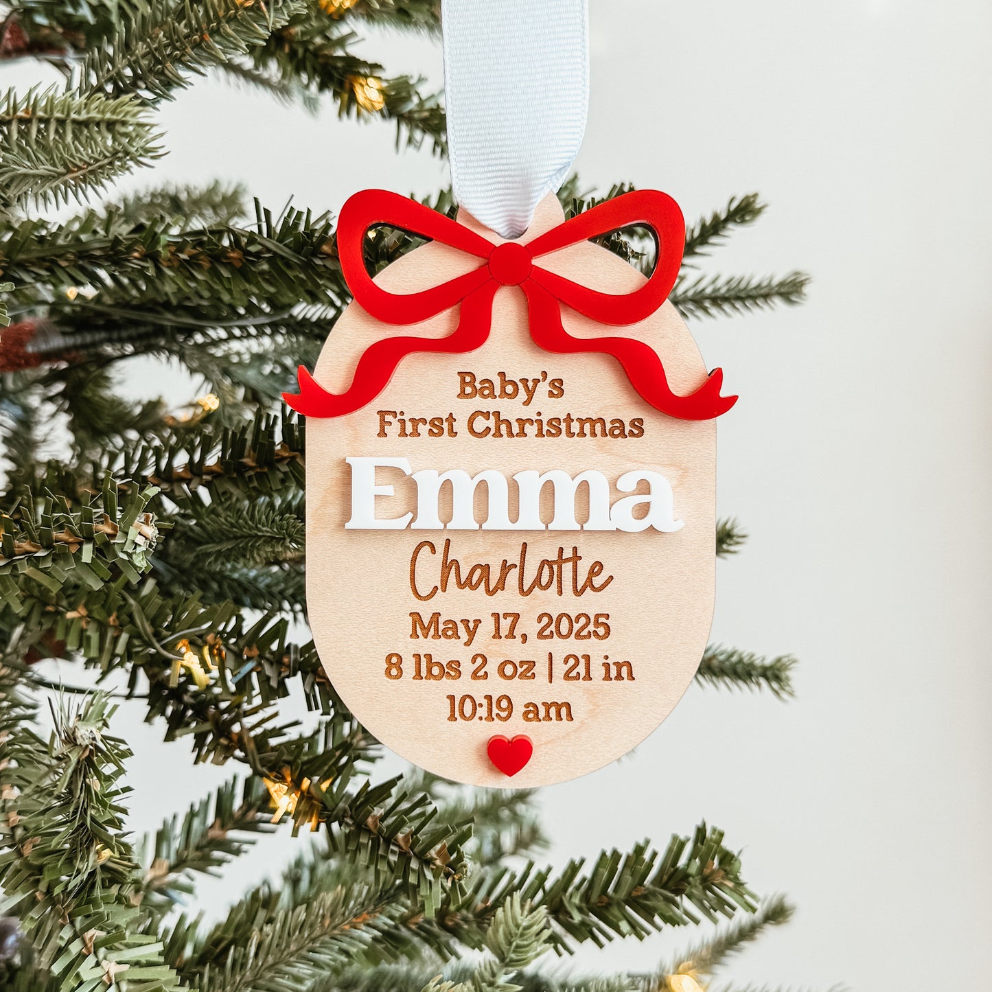 Birth Statistics Ornament With 3D Bow