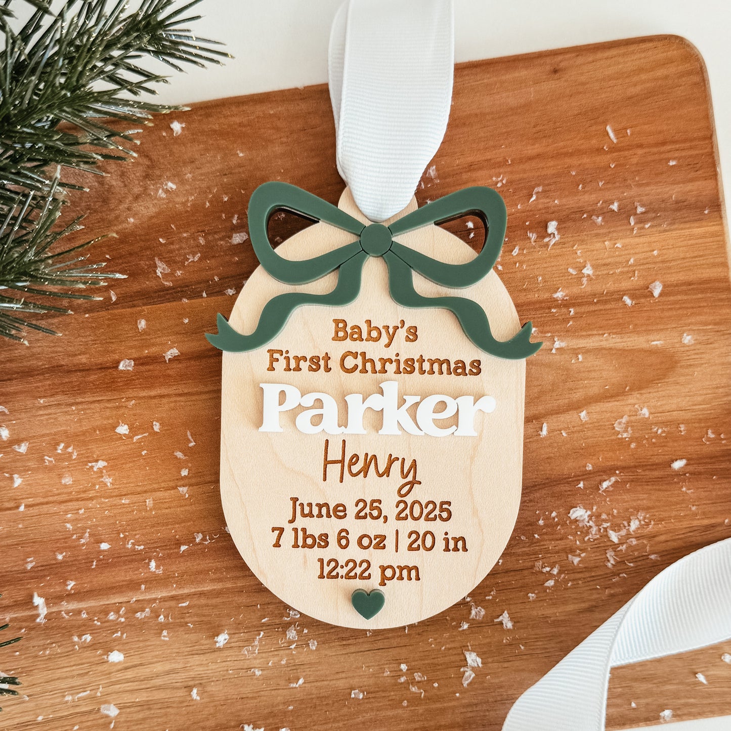 Birth Statistics Ornament With 3D Bow