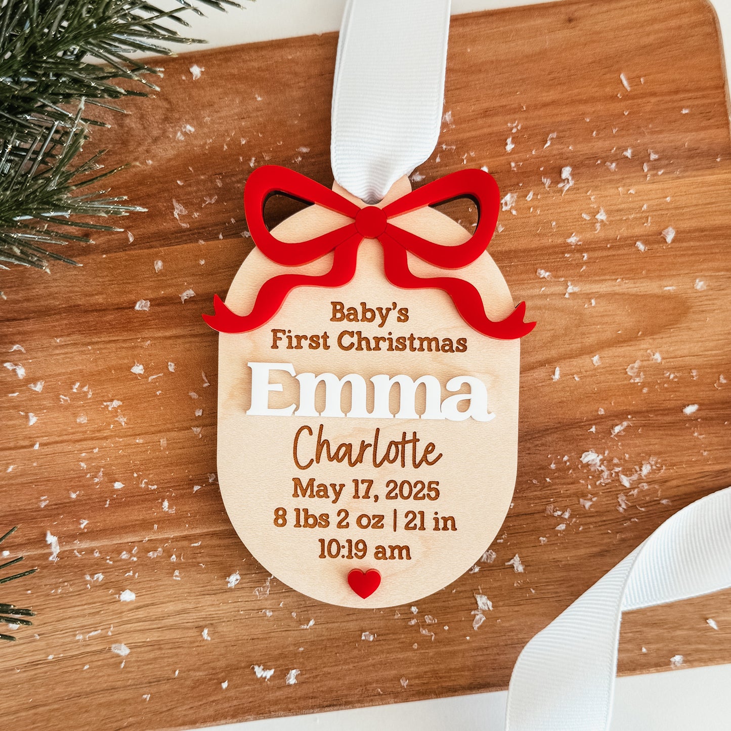 Birth Statistics Ornament With 3D Bow