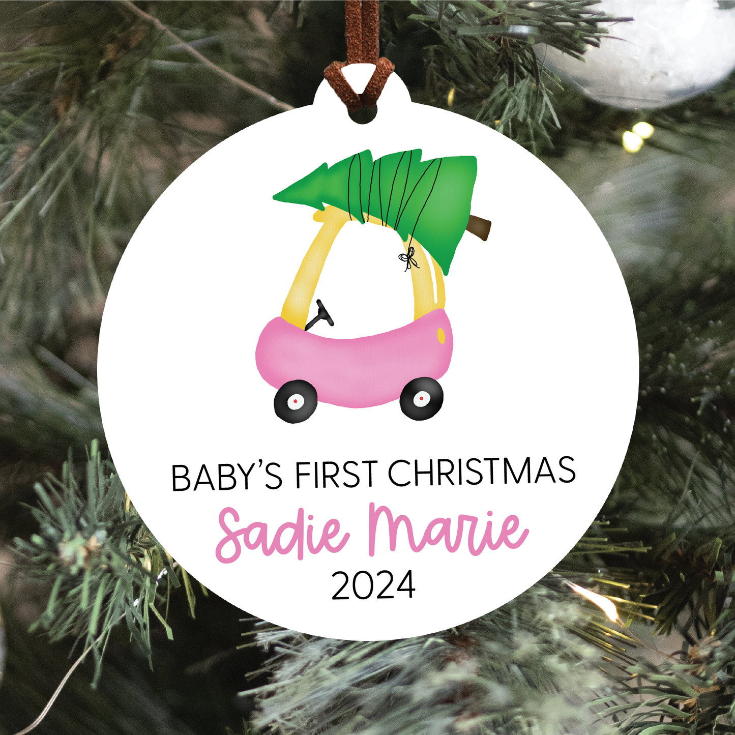 Baby's First Christmas Ornament | Pink Car