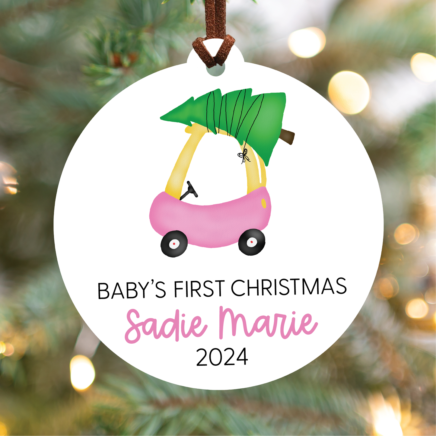 Baby's First Christmas Ornament | Pink Car