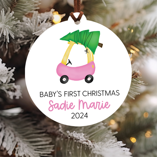 Baby's First Christmas Ornament | Pink Car