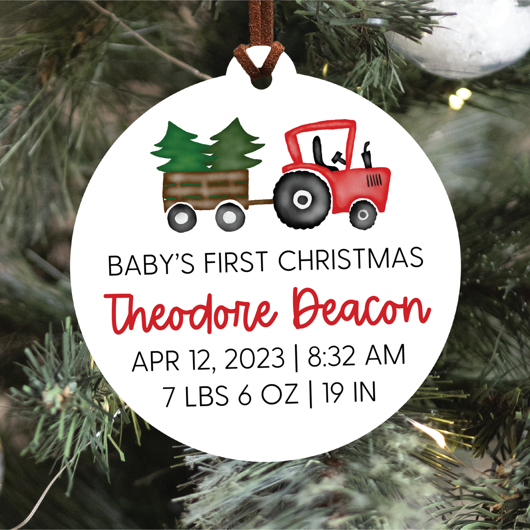 Baby's First Christmas Birth Statistics Ornament | Five Images To Choose From