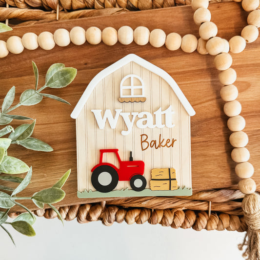 Barn and Tractor Baby Name Announcement Sign