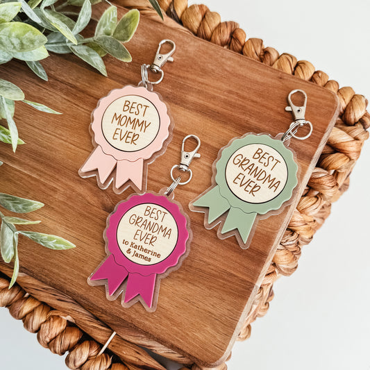 Personalized Mom/Grandma Award Ribbon Keychain