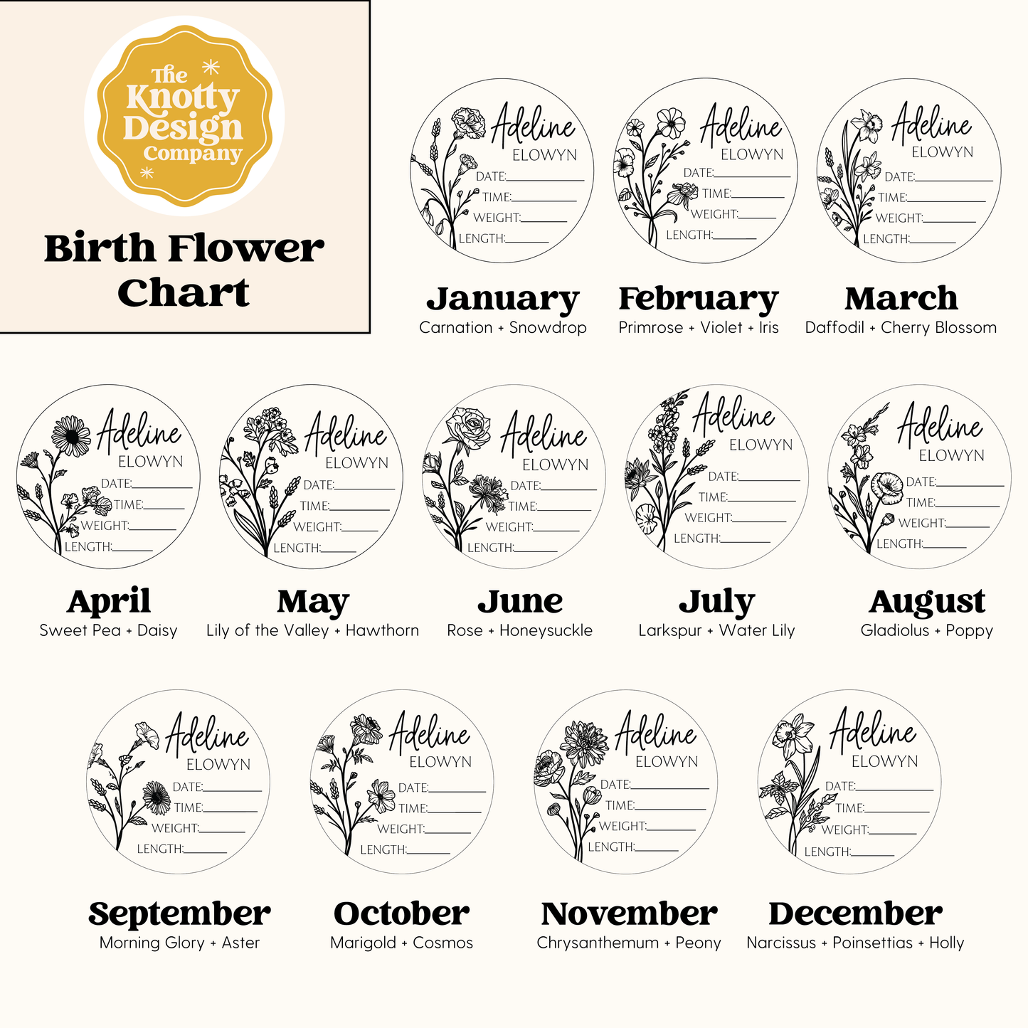 3D Birth Announcement Sign - Birth Month Flower