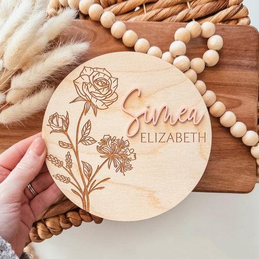 3D Birth Announcement Sign - Birth Month Flower