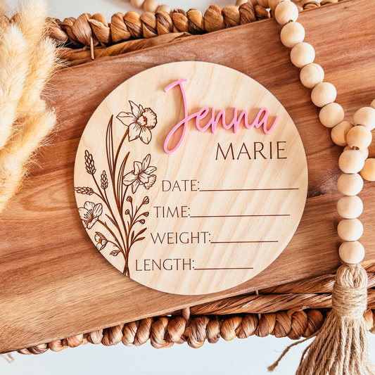 3D Birth Announcement Sign - Birth Month Flower