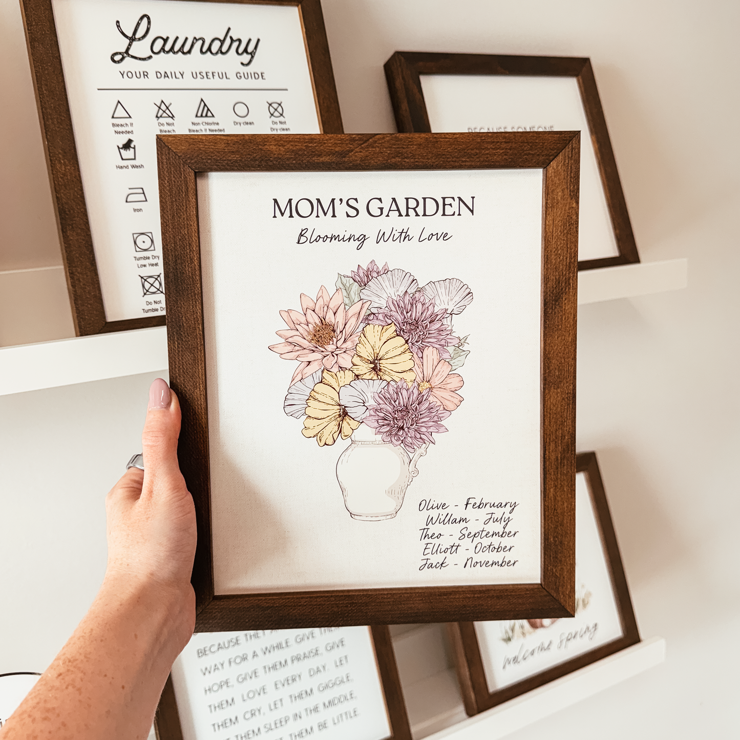 Mom's/Grandma's/Custom Family Birth Flower Framed Sign