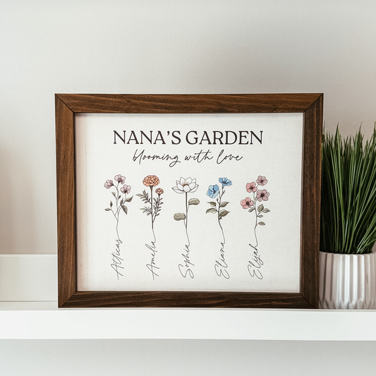 Mom's/Grandma's/Custom Family Birth Flower Framed Sign