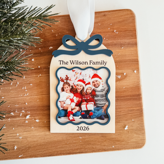 Wooden Arch With Bow & Scallop Frame Christmas Ornament