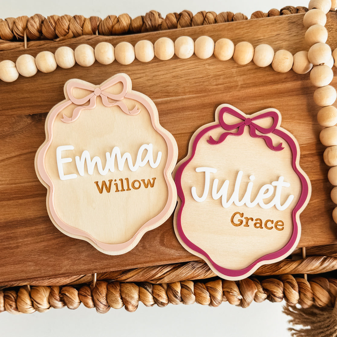 Bow Frame Baby Name Announcement Sign