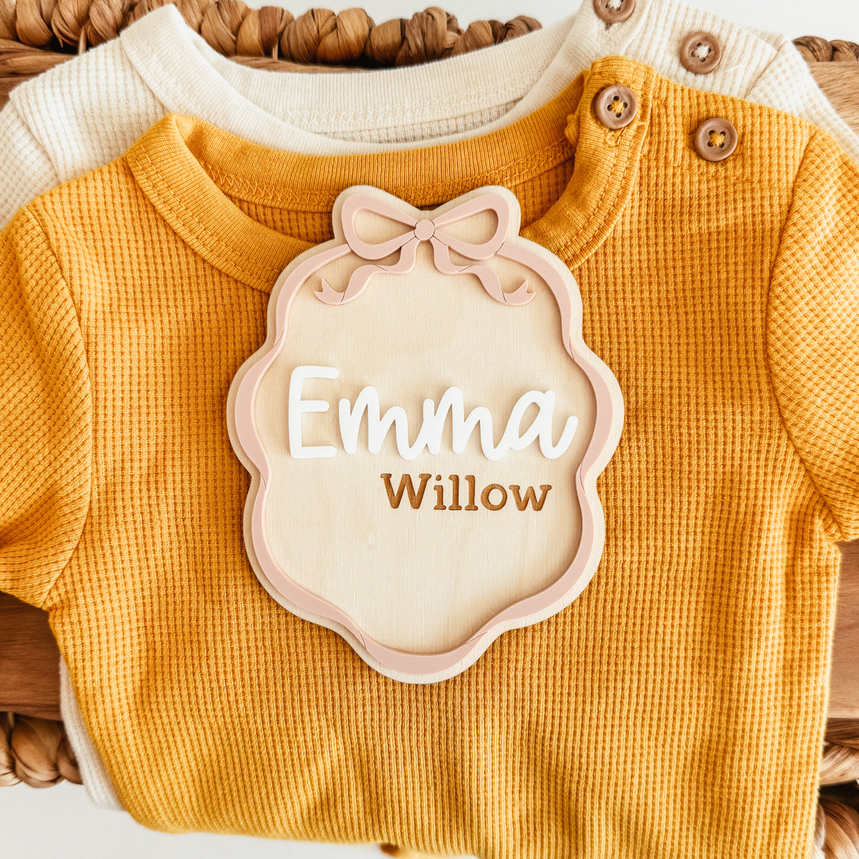 Bow Frame Baby Name Announcement Sign