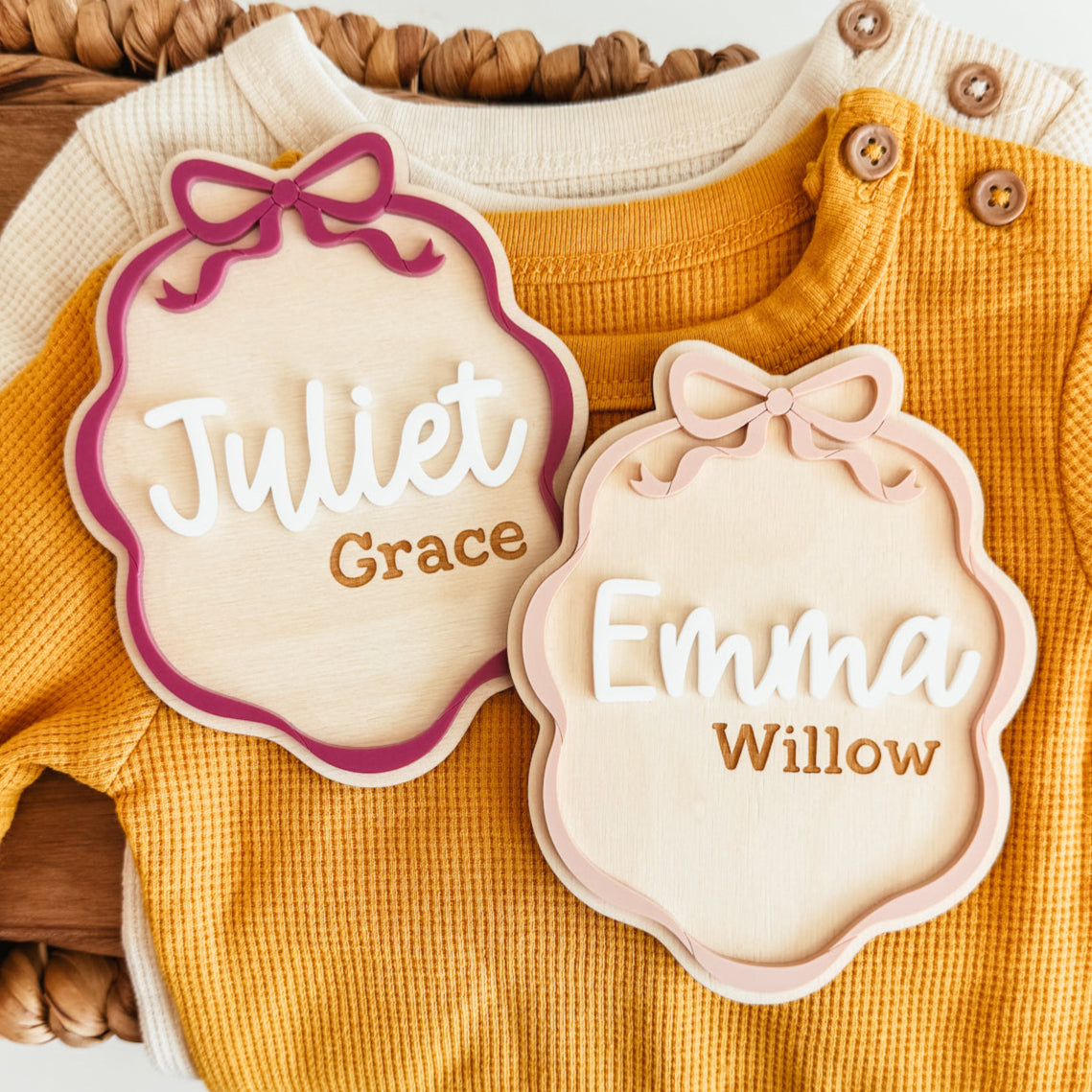 Bow Frame Baby Name Announcement Sign