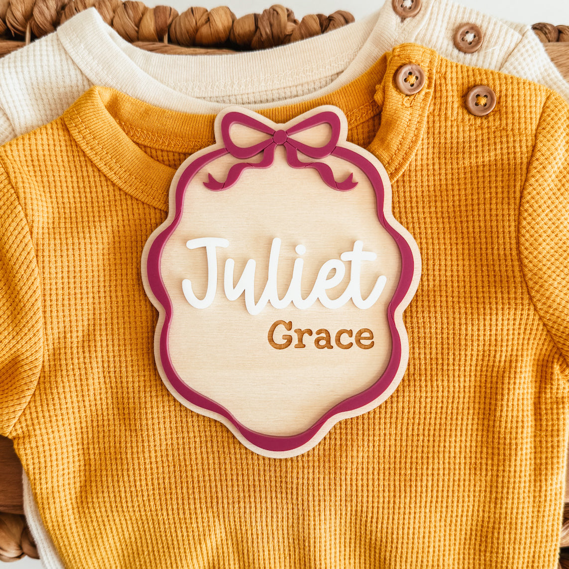 Bow Frame Baby Name Announcement Sign