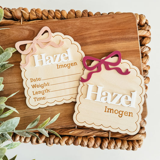 Bow Scallop Arch Baby Name Announcement Sign