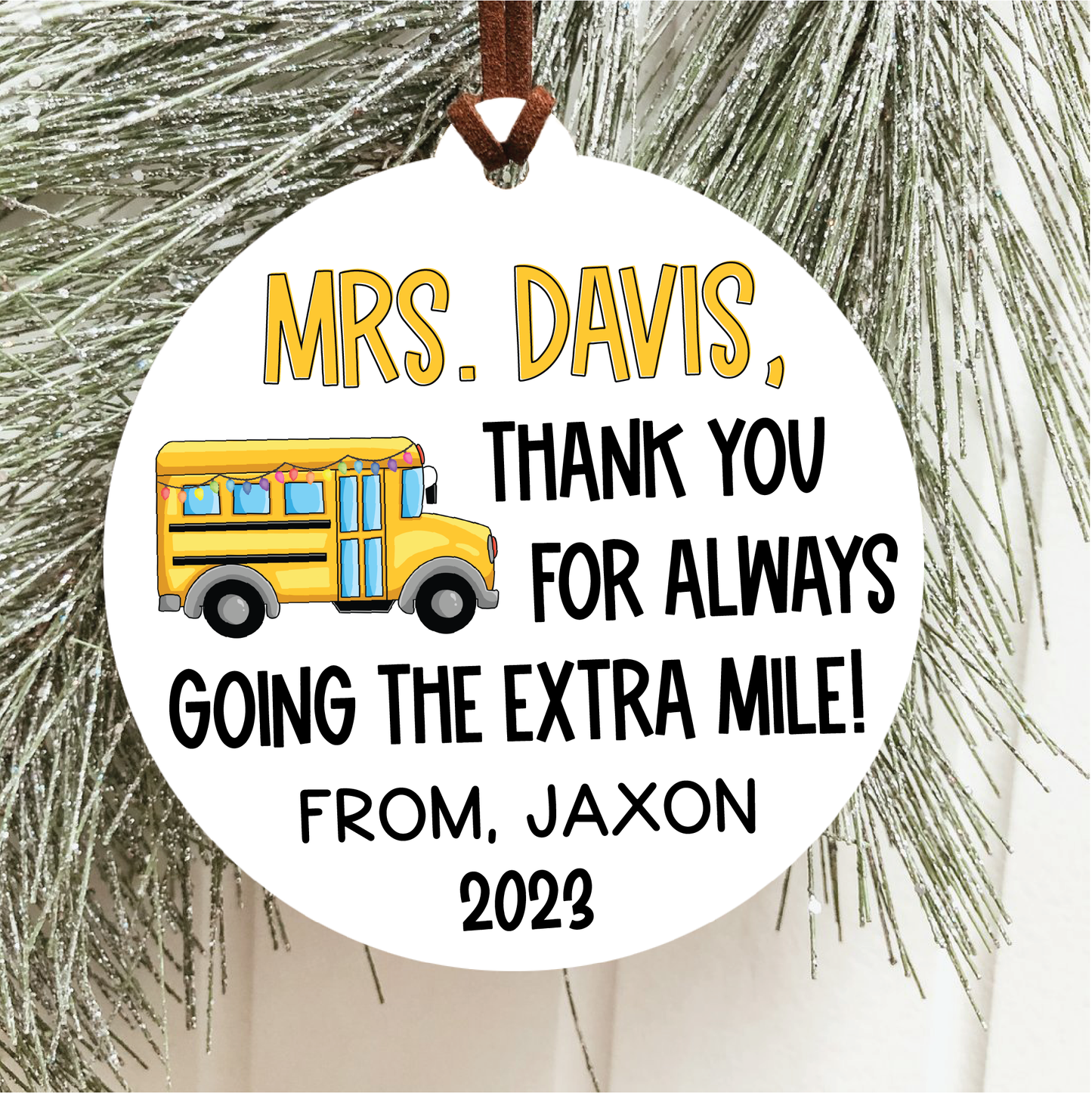 Personalized Bus Driver Extra Mile Christmas Ornament