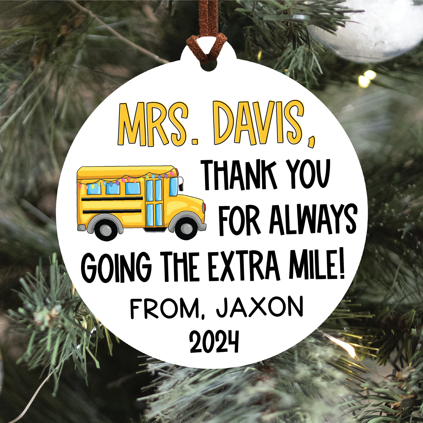 Personalized Bus Driver Extra Mile Christmas Ornament