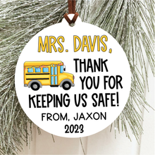 Load image into Gallery viewer, Personalized Bus Driver Keeping Us Safe Christmas Ornament