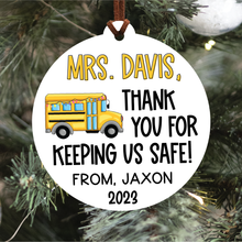 Load image into Gallery viewer, Personalized Bus Driver Keeping Us Safe Christmas Ornament