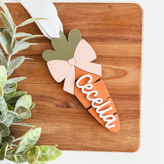 3D Carrot Wth Bow Easter Basket Tag