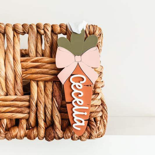 3D Carrot Wth Bow Easter Basket Tag