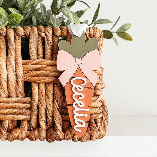 3D Carrot Wth Bow Easter Basket Tag