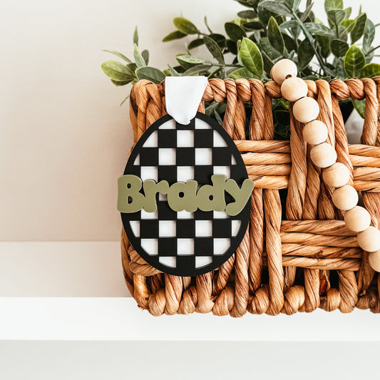 Checkered Egg Easter Basket Tag