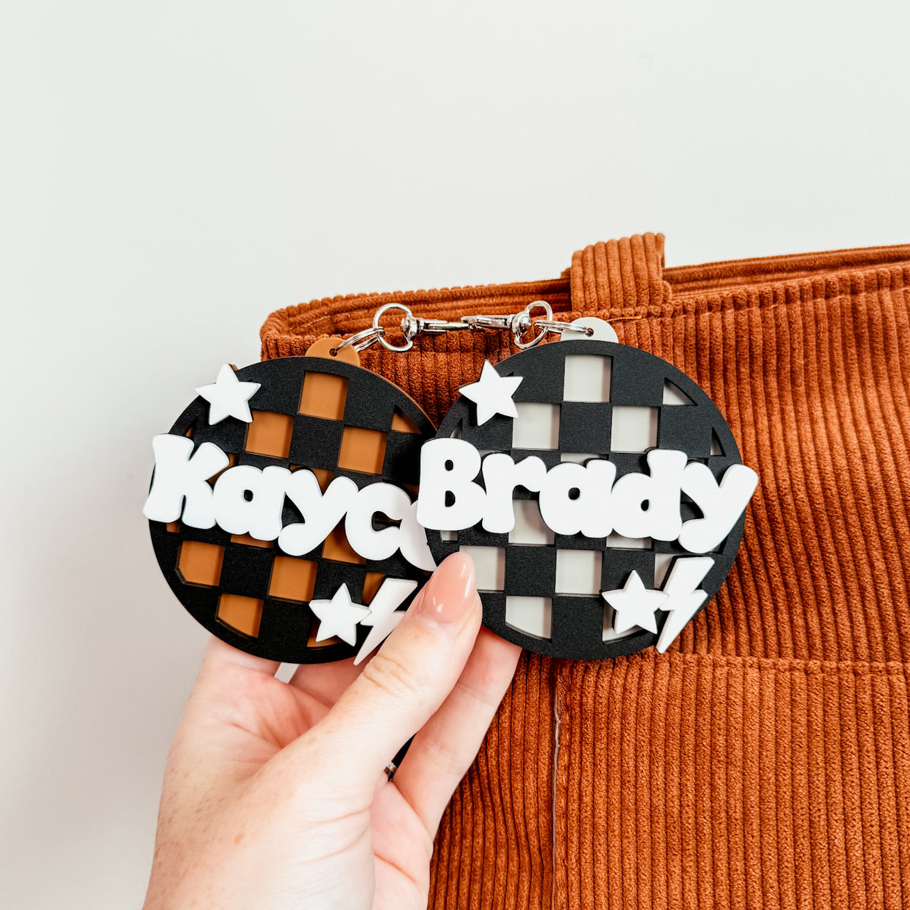 Checkered Bag Tag With Bolt and Stars