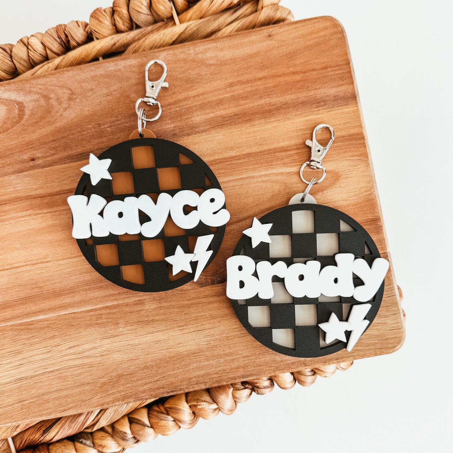 Checkered Bag Tag With Bolt and Stars