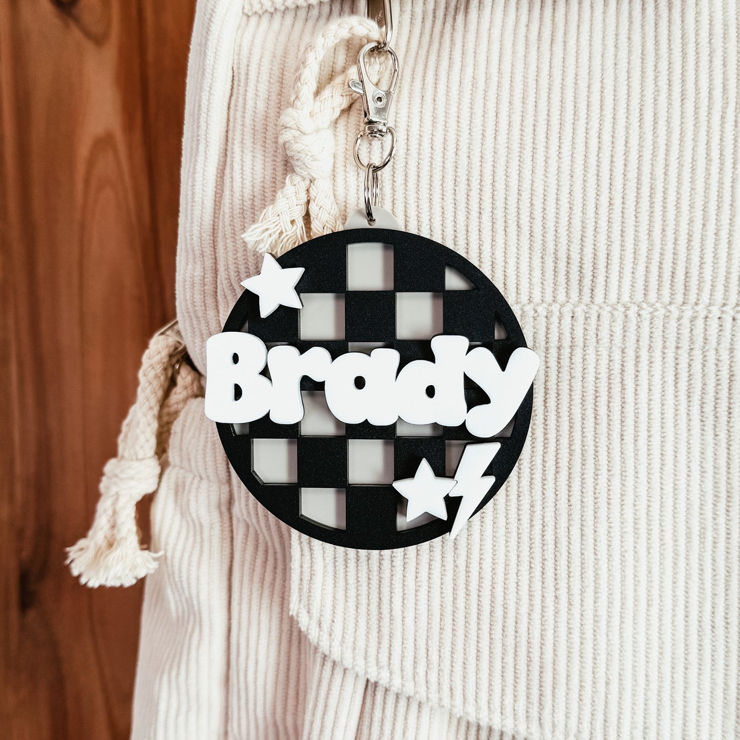 Checkered Bag Tag With Bolt and Stars