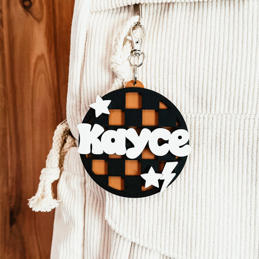 Checkered Bag Tag With Bolt and Stars