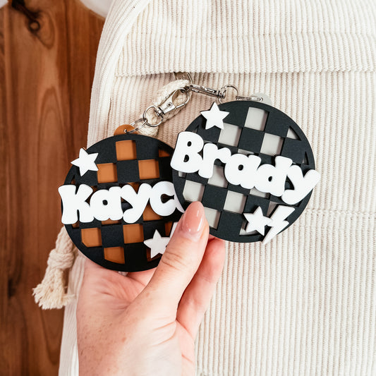 Checkered Bag Tag With Bolt and Stars