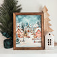 Watercolour Christmas Village Scene Framed Sign