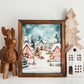 Watercolour Christmas Village Scene Framed Sign