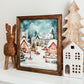 Watercolour Christmas Village Scene Framed Sign