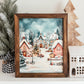 Watercolour Christmas Village Scene Framed Sign