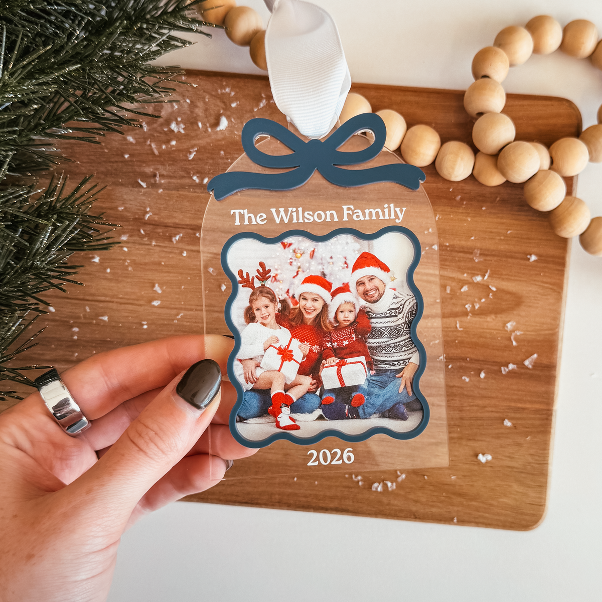 Clear Acrylic Arch With Bow & Scallop Frame Christmas Ornament