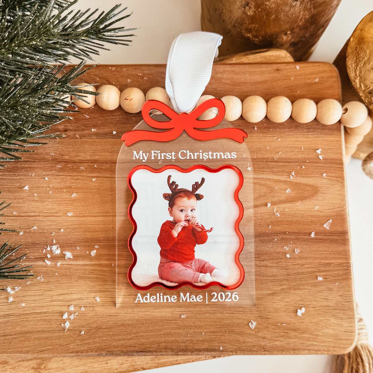 Clear Acrylic Arch With Bow & Scallop Frame Christmas Ornament