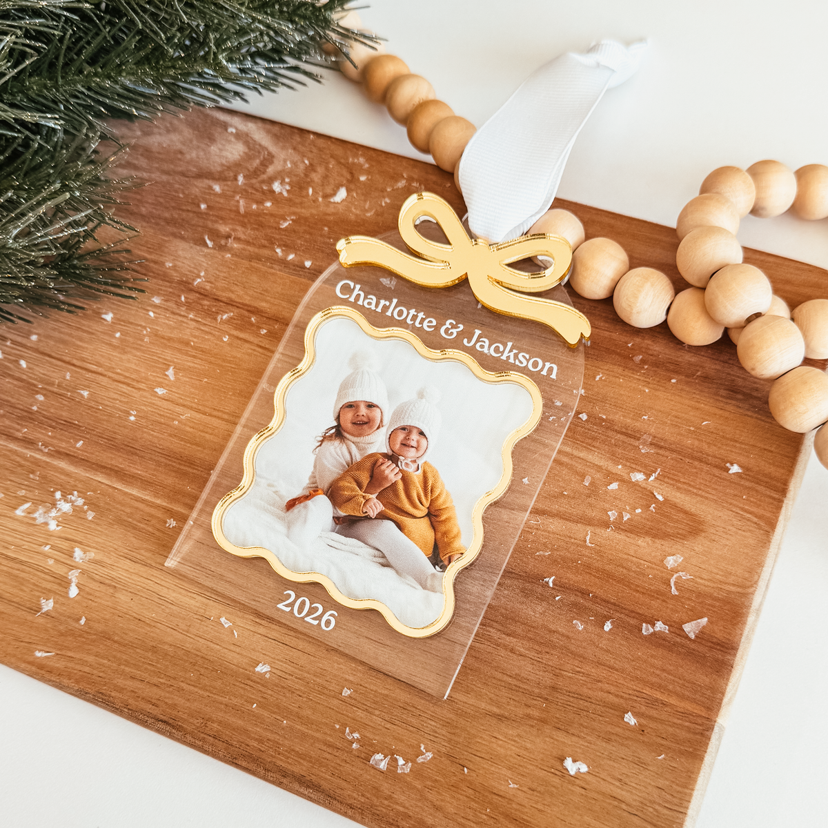 Clear Acrylic Arch With Bow & Scallop Frame Christmas Ornament