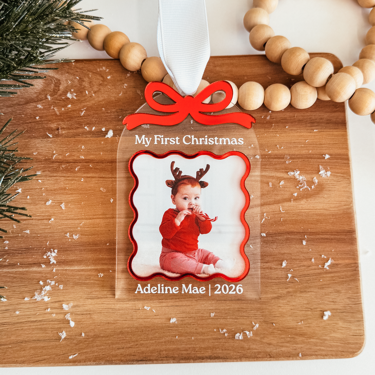 Clear Acrylic Arch With Bow & Scallop Frame Christmas Ornament