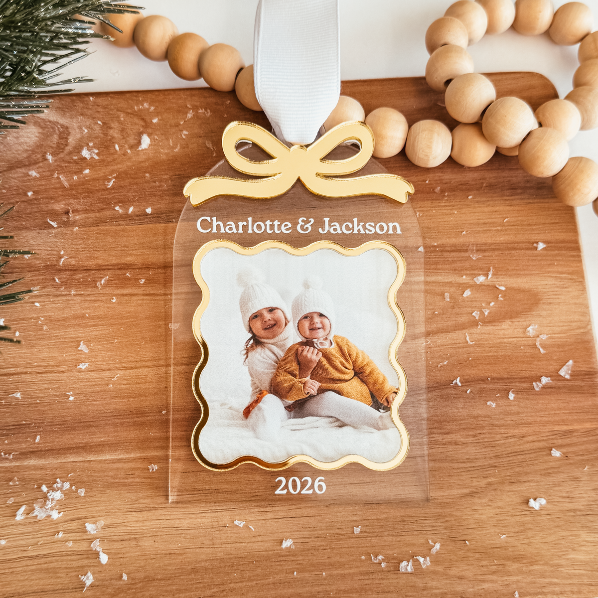Clear Acrylic Arch With Bow & Scallop Frame Christmas Ornament