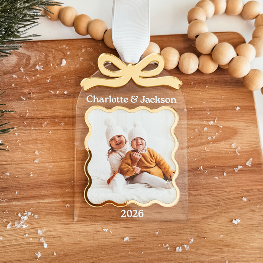 Clear Acrylic Arch With Bow & Scallop Frame Christmas Ornament